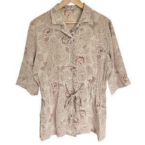 Vintage silk floral cinched‎ waist blouse